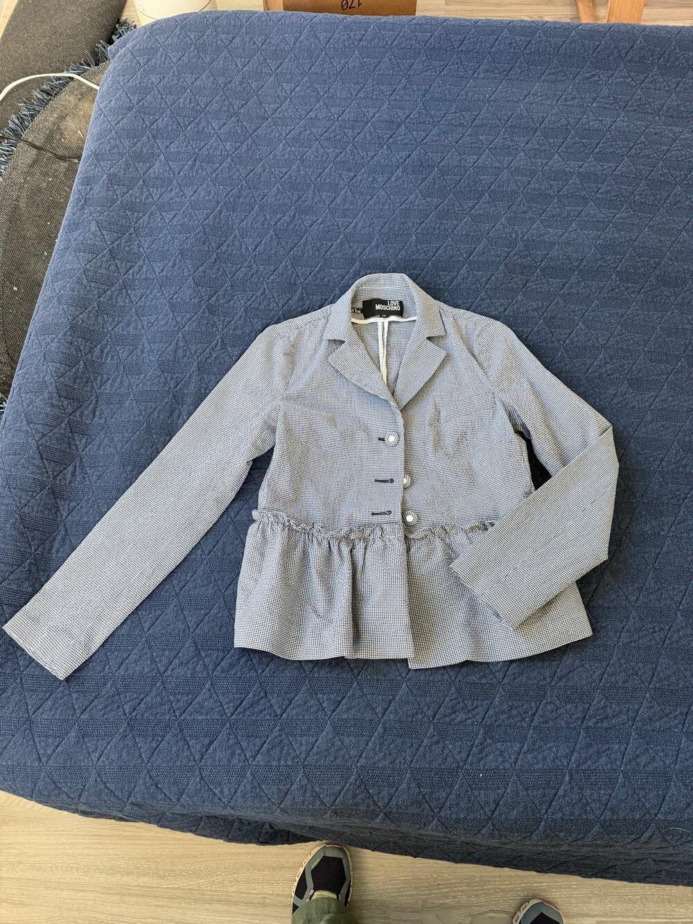 Love Moschino Gingham Peplum Blazer Women’s 8 IT 44 Made in Italy Cotton